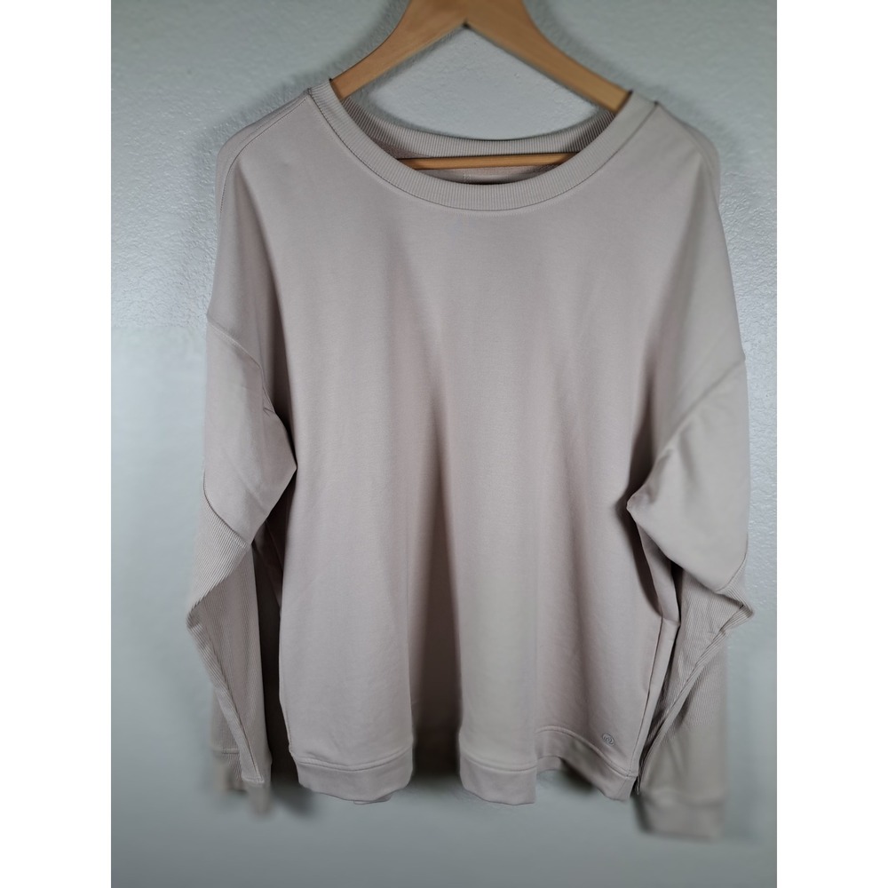 Apana Womens XL Tan Crew Neck Long Sleeve Ribbed Panel Sweatshirt Lounge Top